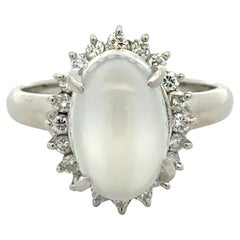 Bague vintage en platine avec pierre de lune de 3,00 carats et diamant RBC