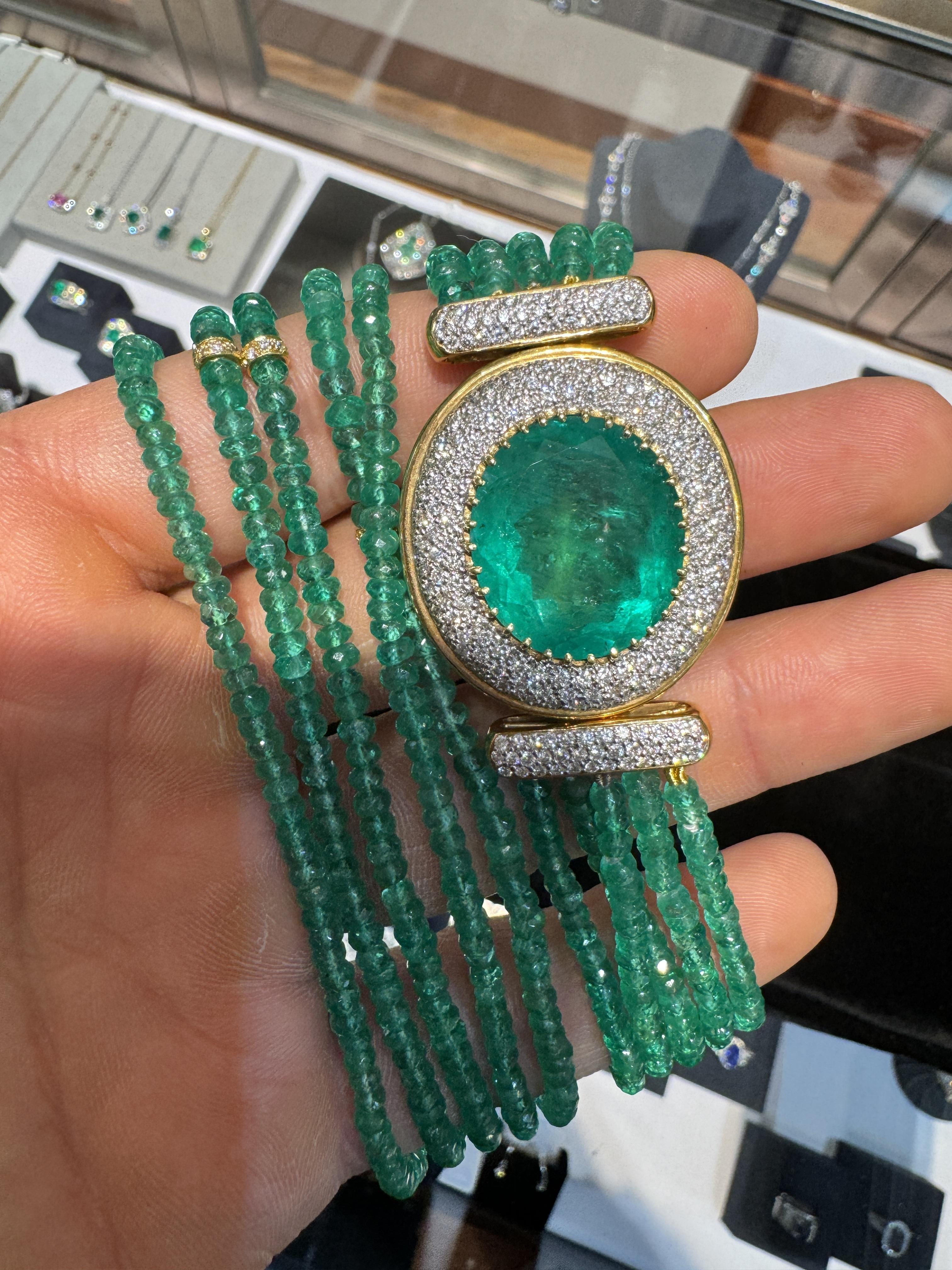 Women's or Men's Vintage 300 Carat Natural Emerald Bead 18K Necklace 22 Inch For Sale