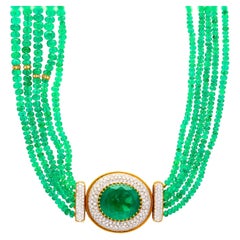 Retro 300 Carat Natural Emerald Bead 18K Necklace 22 Inch