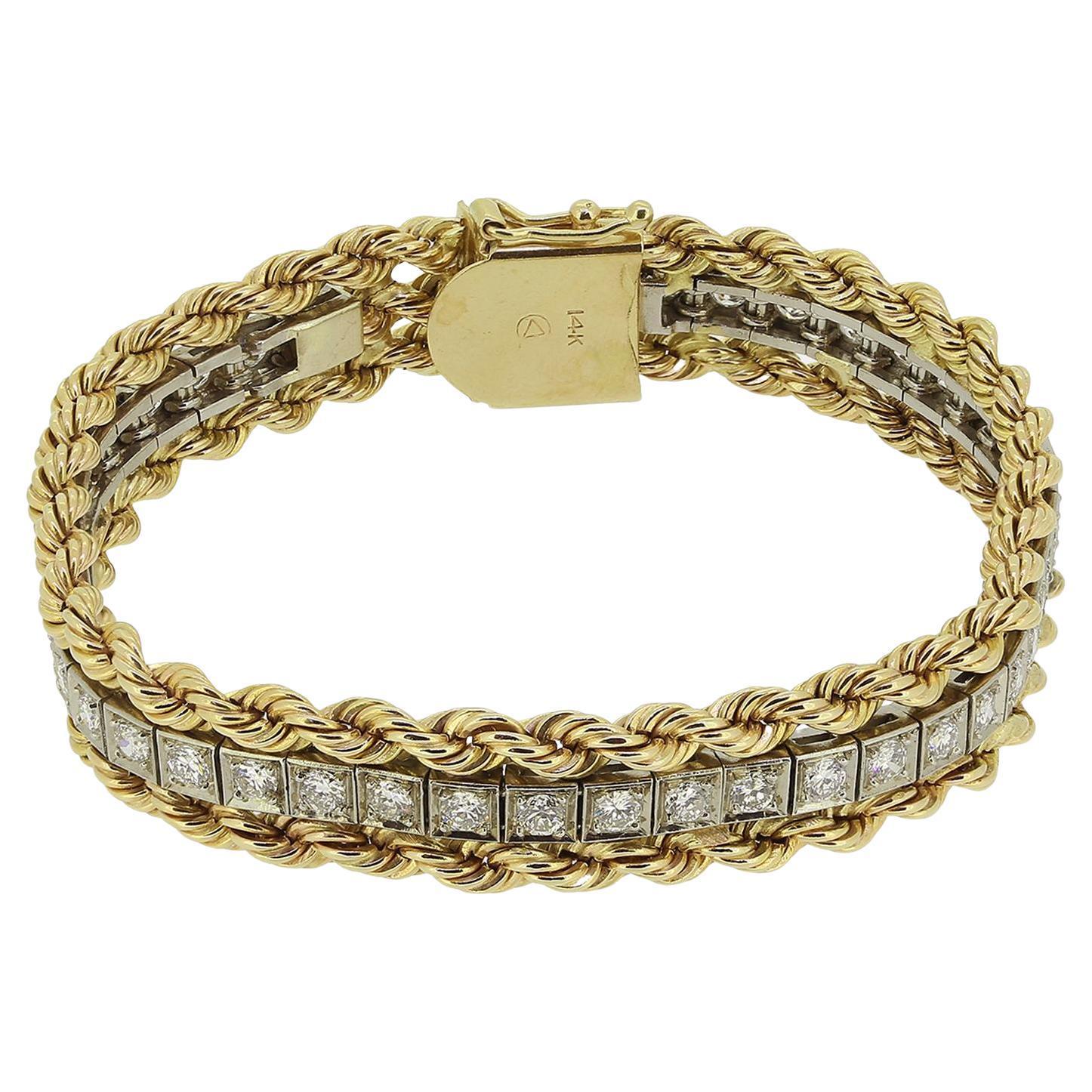 Pulsera vintage de diamantes talla antigua de 3,00 quilates