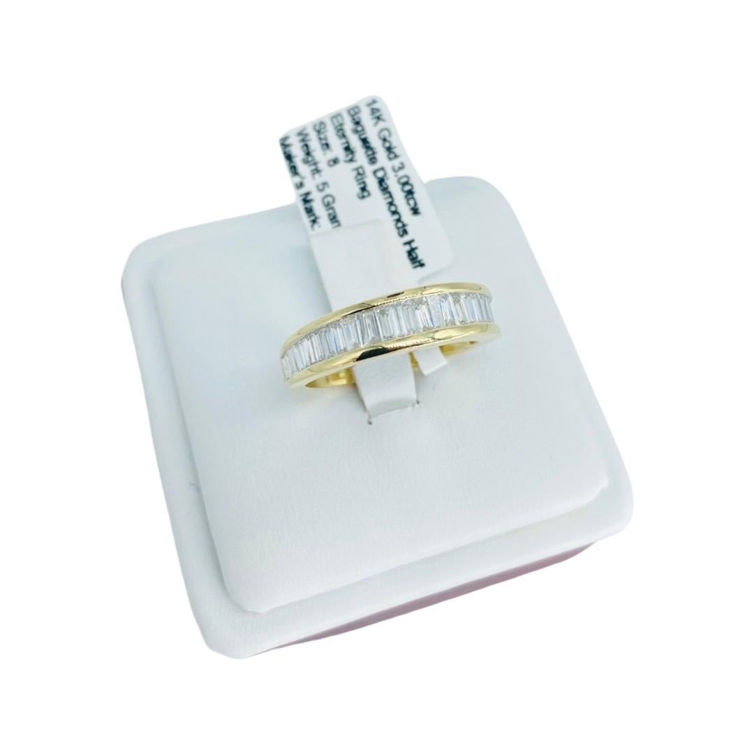 Women's Vintage 3.00 Carat Total Weight Baguette Diamonds Half Eternity Ring 14k Gold For Sale
