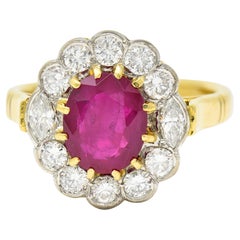 Vintage 3.00 Carats Ruby Diamond 18 Karat Two-Tone Gold Cluster Ring
