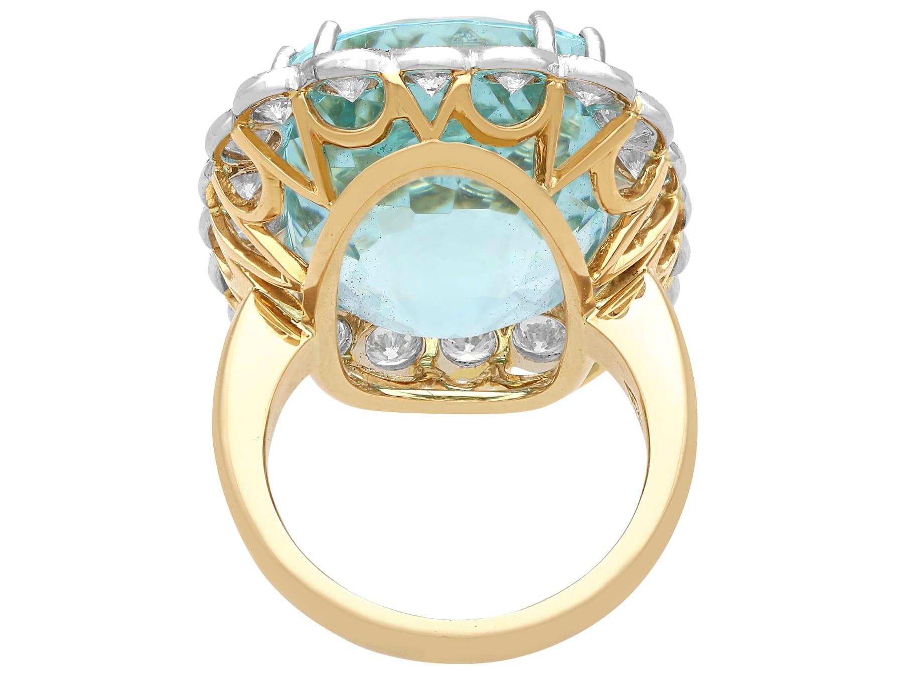 30.09 Carat Aquamarine and 2.94 Carat Diamond 18K Yellow Gold Dress Ring  In Excellent Condition For Sale In Jesmond, Newcastle Upon Tyne