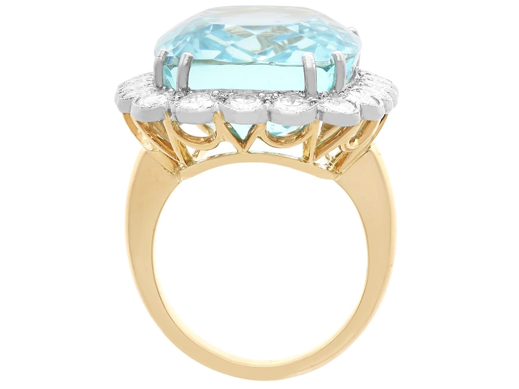 Women's or Men's 30.09 Carat Aquamarine and 2.94 Carat Diamond 18K Yellow Gold Dress Ring  For Sale