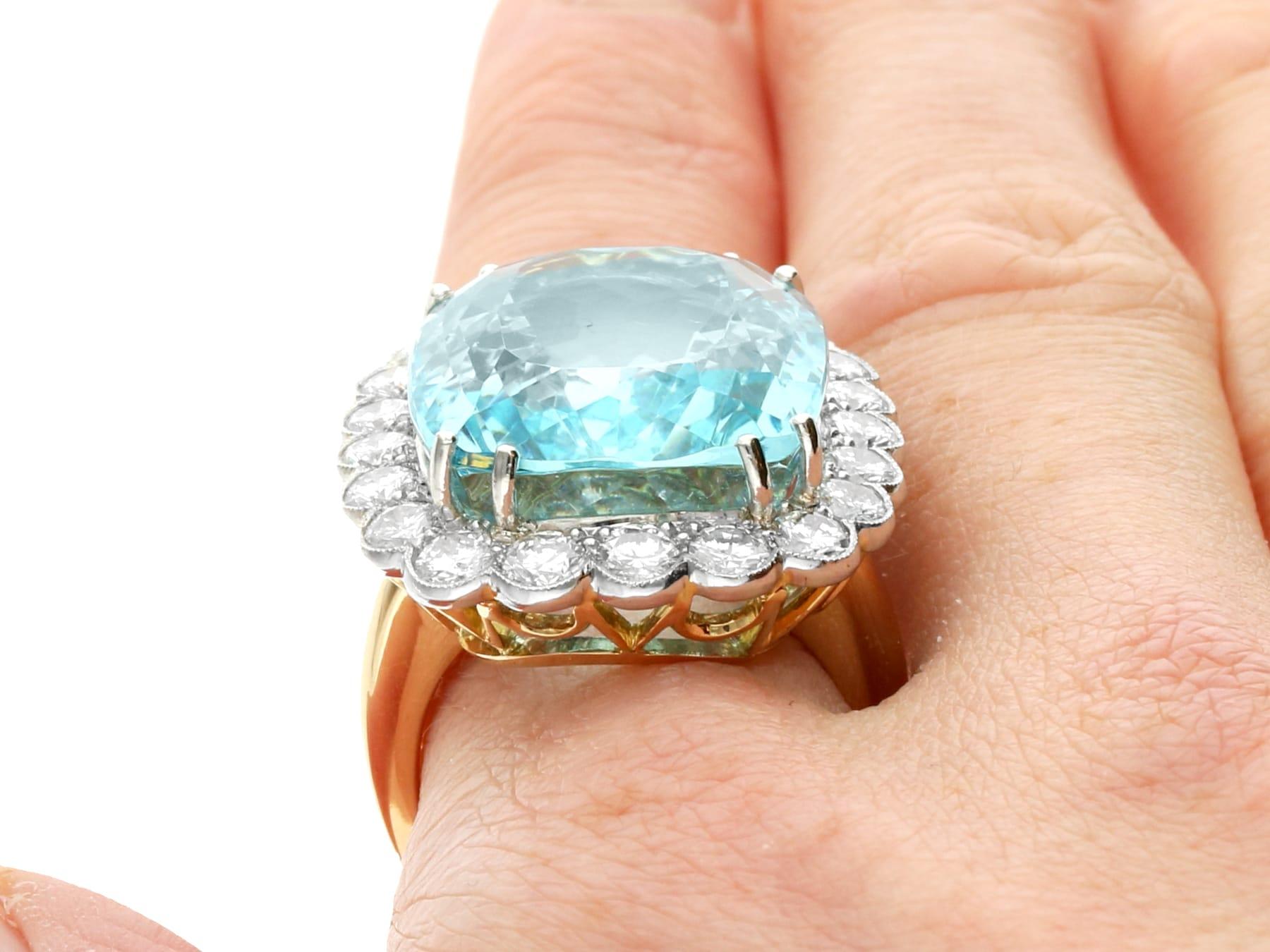 30.09 Carat Aquamarine and 2.94 Carat Diamond 18K Yellow Gold Dress Ring  For Sale 3