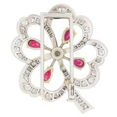 Vintage 3.00ct Diamond and Ruby Clover Brooch, c.1950s
