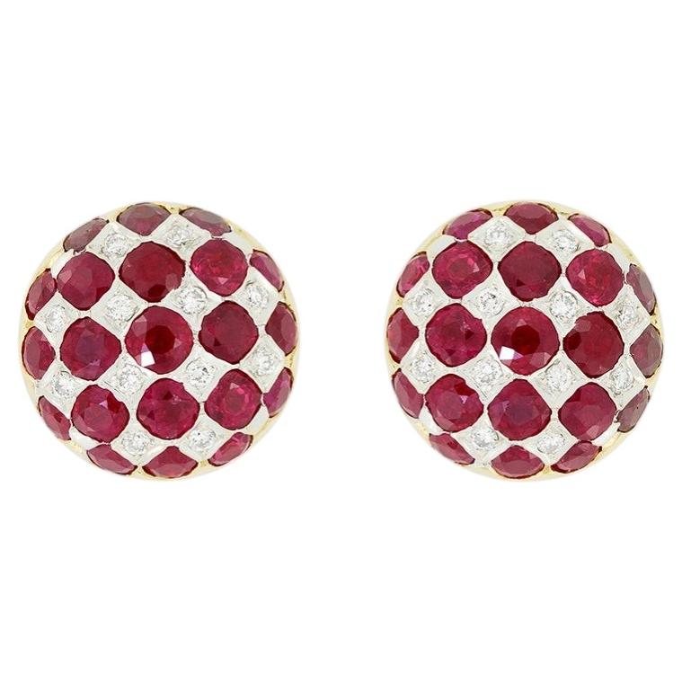 Vintage 3.00ct Ruby and Diamond Earrings, c.1980s