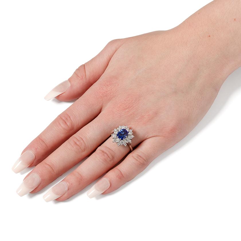 da uomo o donna Anello vintage con zaffiro e diamante da 3,00 ct, anni '70 circa in vendita