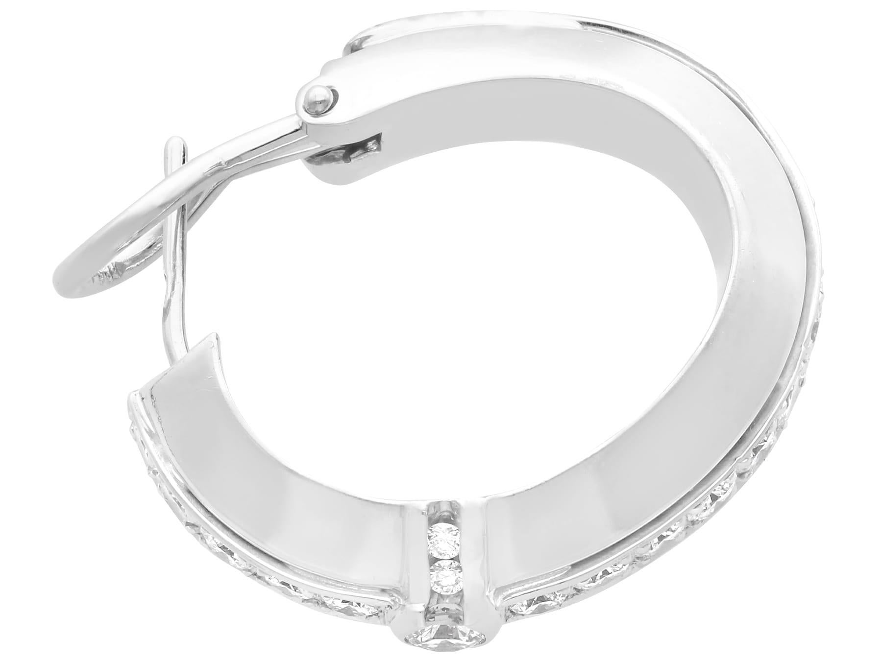 Round Cut Vintage 3.01 carat Diamond and White Gold Hoop Earrings, circa 1950 For Sale