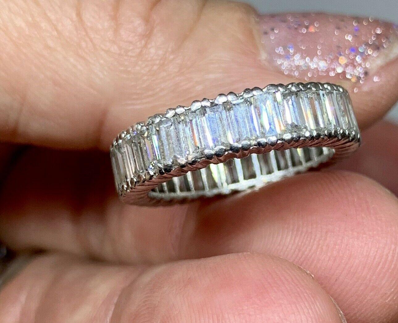 Vintage 3.25 Carat G VS Diamond Baguette Platinum Eternity Band Ring In Excellent Condition In Shaker Heights, OH