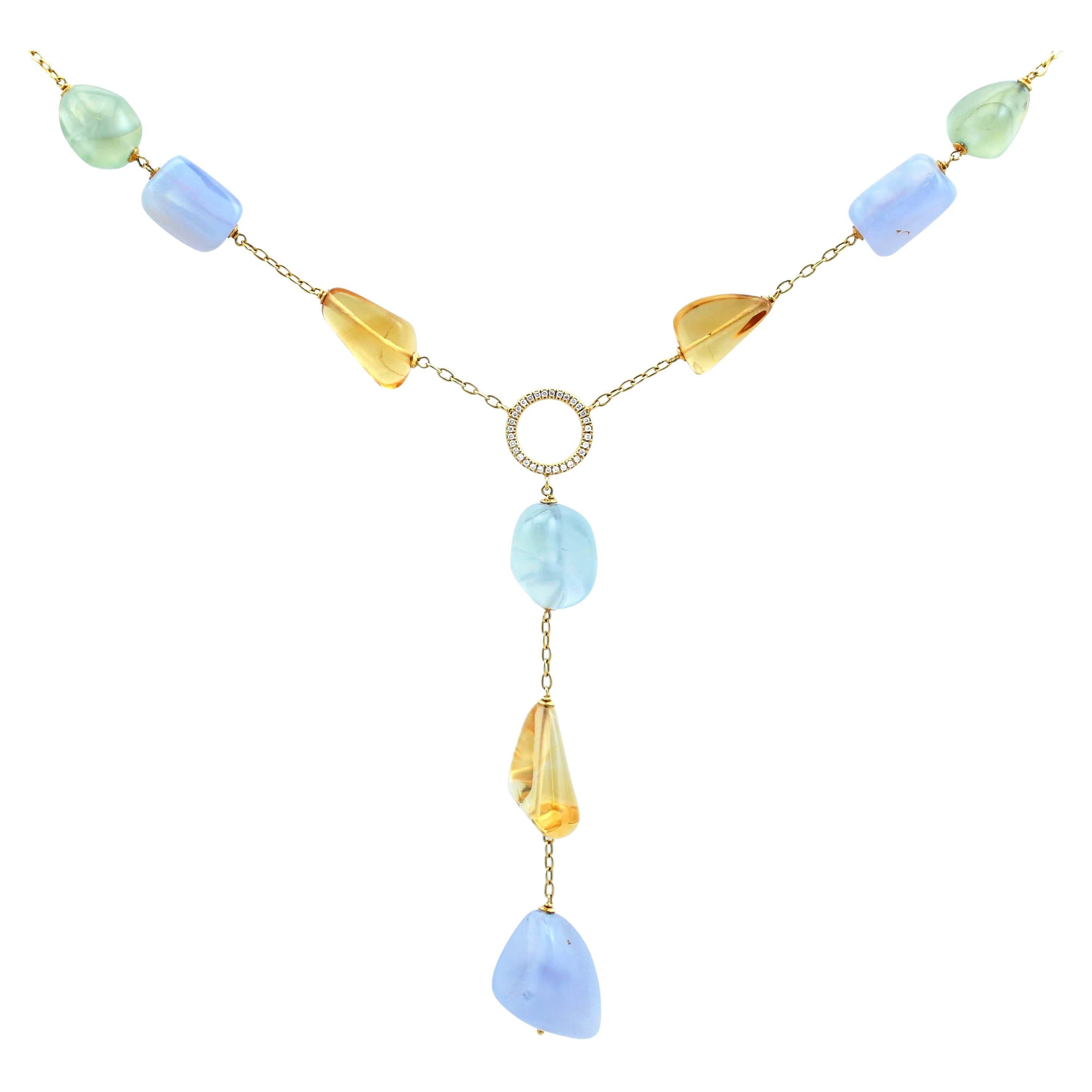 Vintage 302ct Citrine Quartz and Diamond Gold Necklace