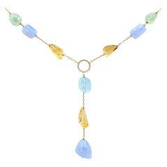 Vintage 302ct Citrine Quartz and Diamond Gold Necklace