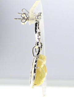 Vintage 30.35Ct Yellow Cicada Jadeite and Diamond Dangle Earring in 18K Gold