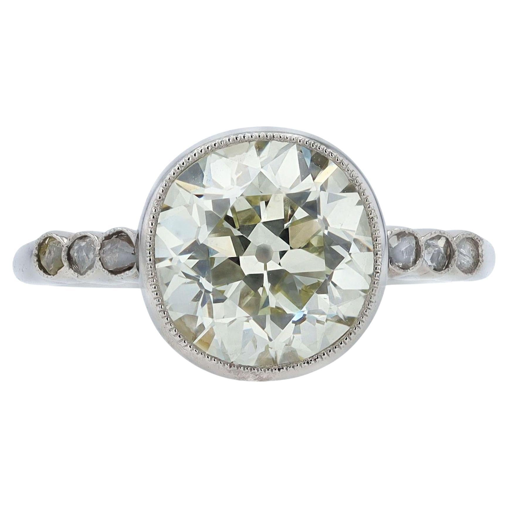 Vintage 3.04 Carat Old European Diamond Solitaire Platinum Bezel Engagement Ring