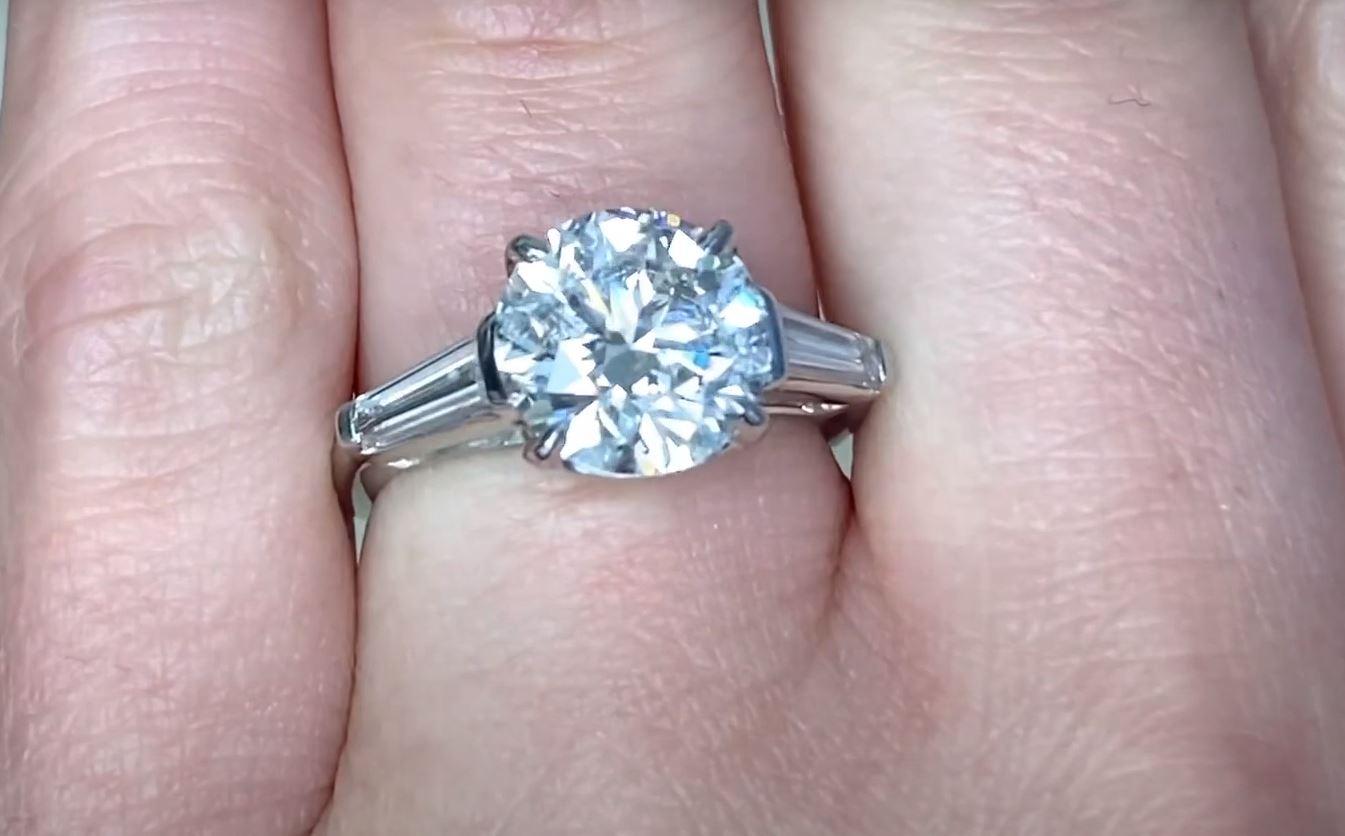 Art Deco Vintage 3.04ct Gia Round Brilliant Diamond Engagement Ring, circa 1960 For Sale