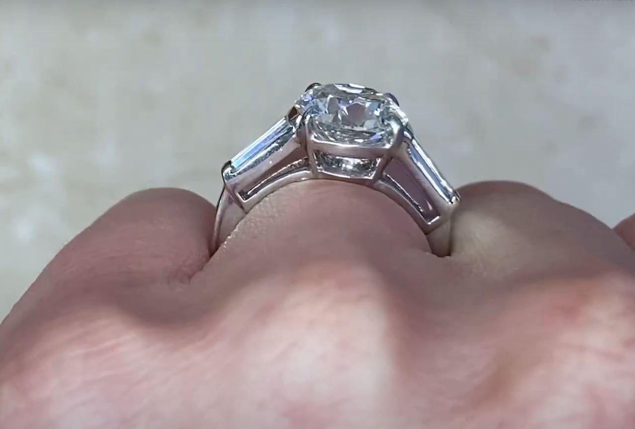 Women's Vintage 3.04ct Gia Round Brilliant Diamond Engagement Ring, circa 1960 For Sale