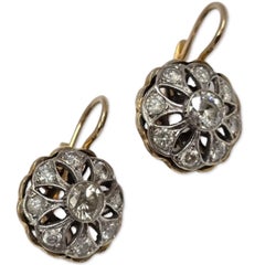 Vintage 3.06ct Diamond Floral Lever-Back Earrings in Two-Tone 14K Gold