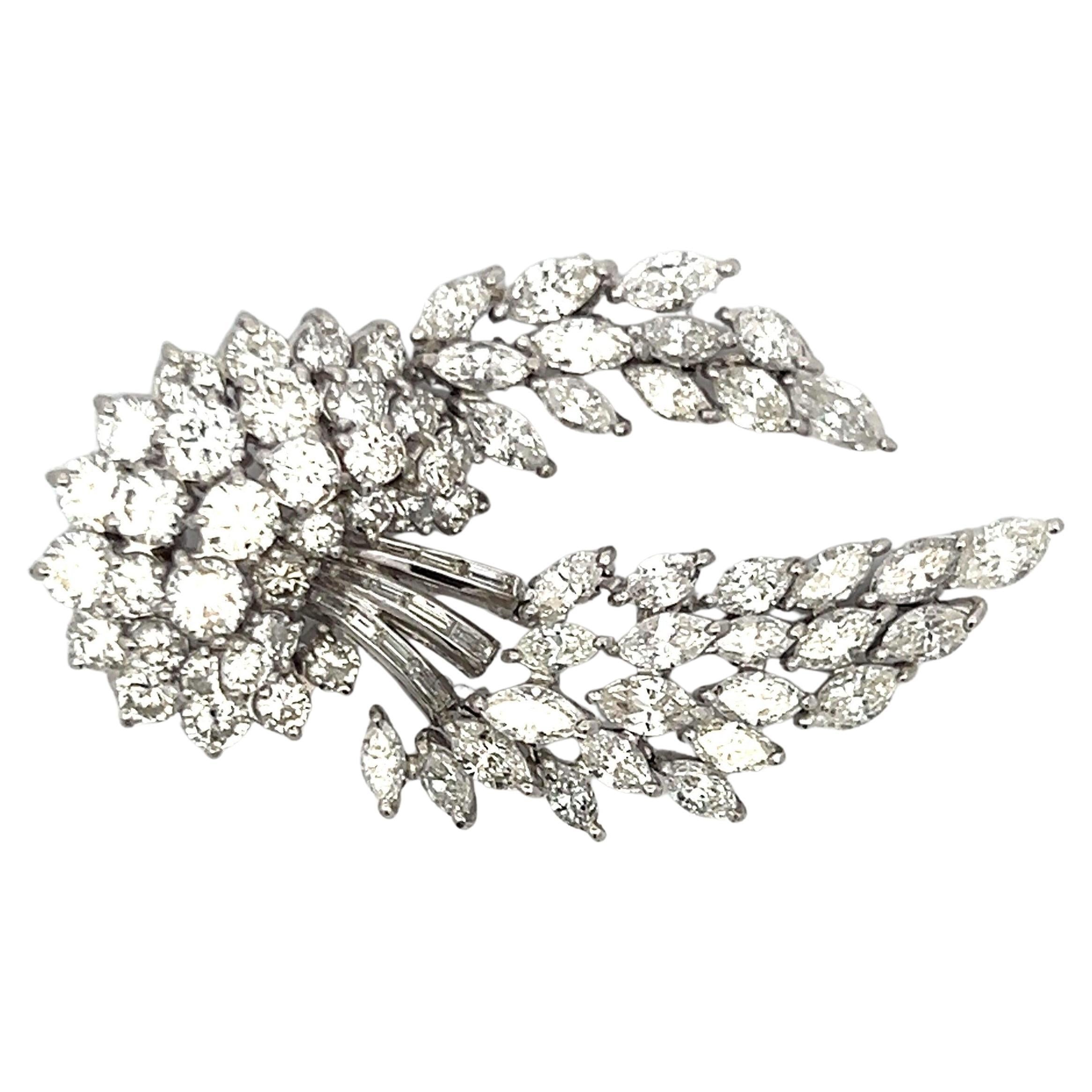 Vintage 30.80 Grams 16.00 Carat Mixed Cut G VS2 Diamond Platinum Floral Pin