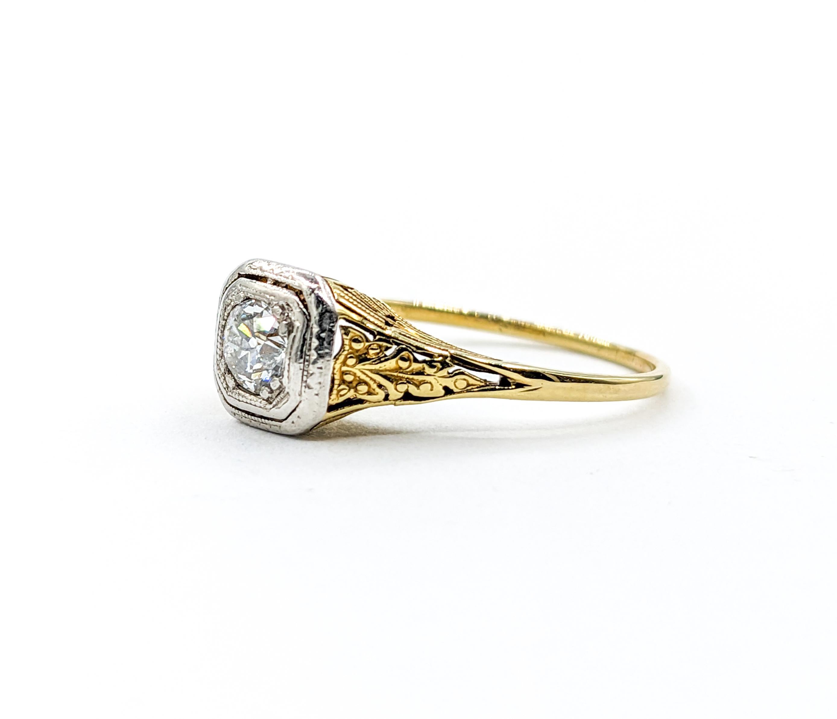 Old European Cut Vintage .30ct European Cut Diamond Ring In Yellow Gold For Sale