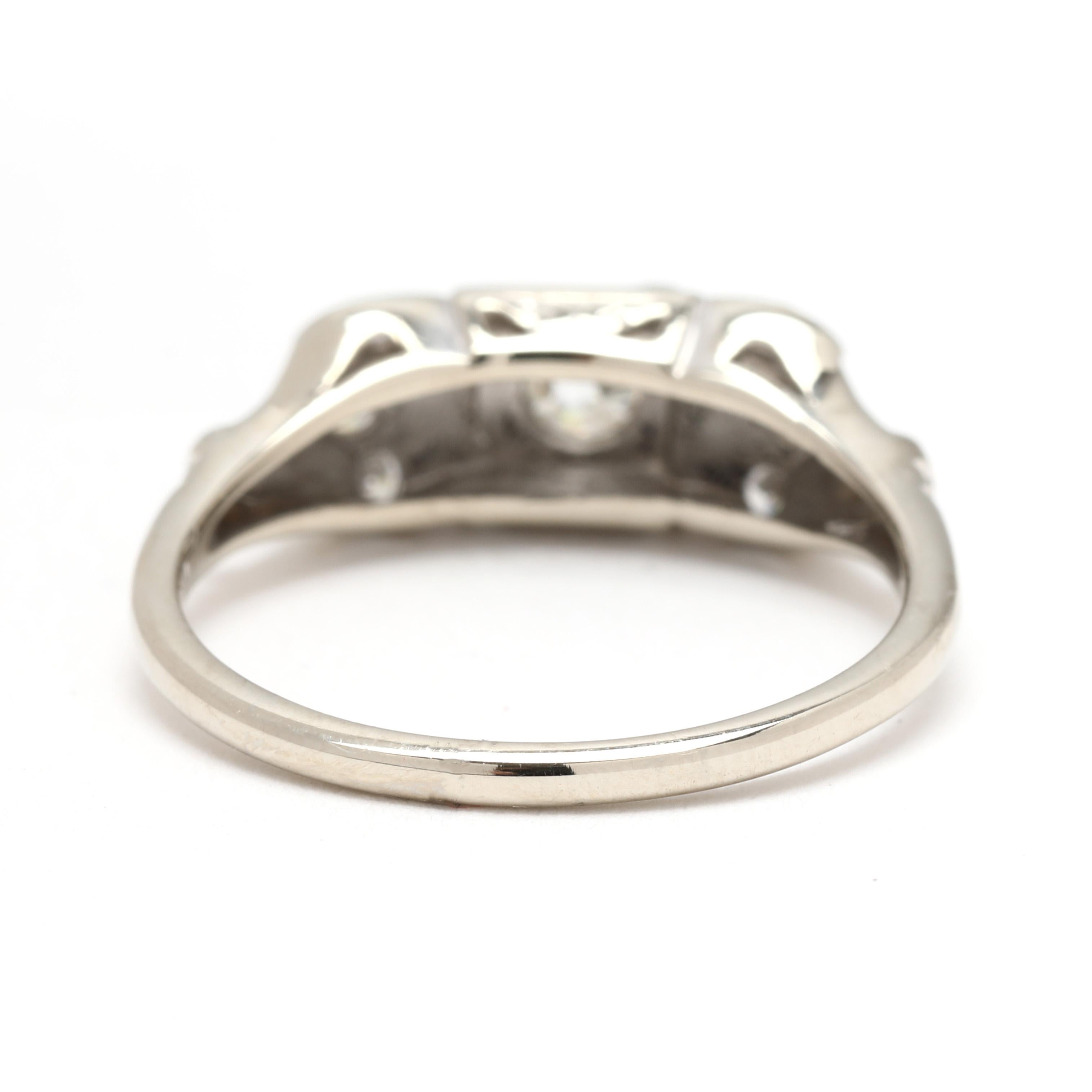 Old European Cut Vintage .30ctw Diamond Engagement Ring, 14k White Gold, Ring Size 6 For Sale