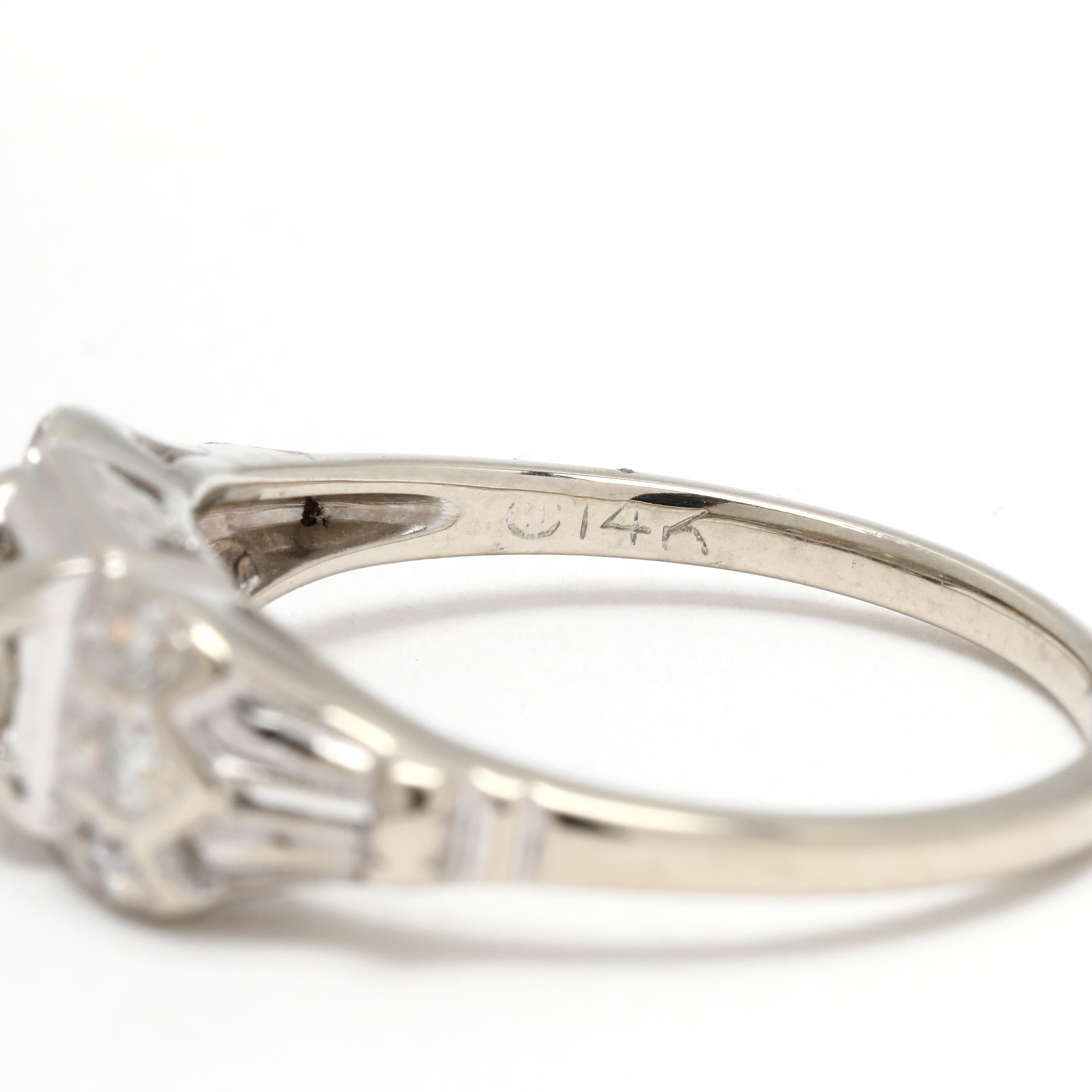 Women's or Men's Vintage .30ctw Diamond Engagement Ring, 14k White Gold, Ring Size 6 For Sale