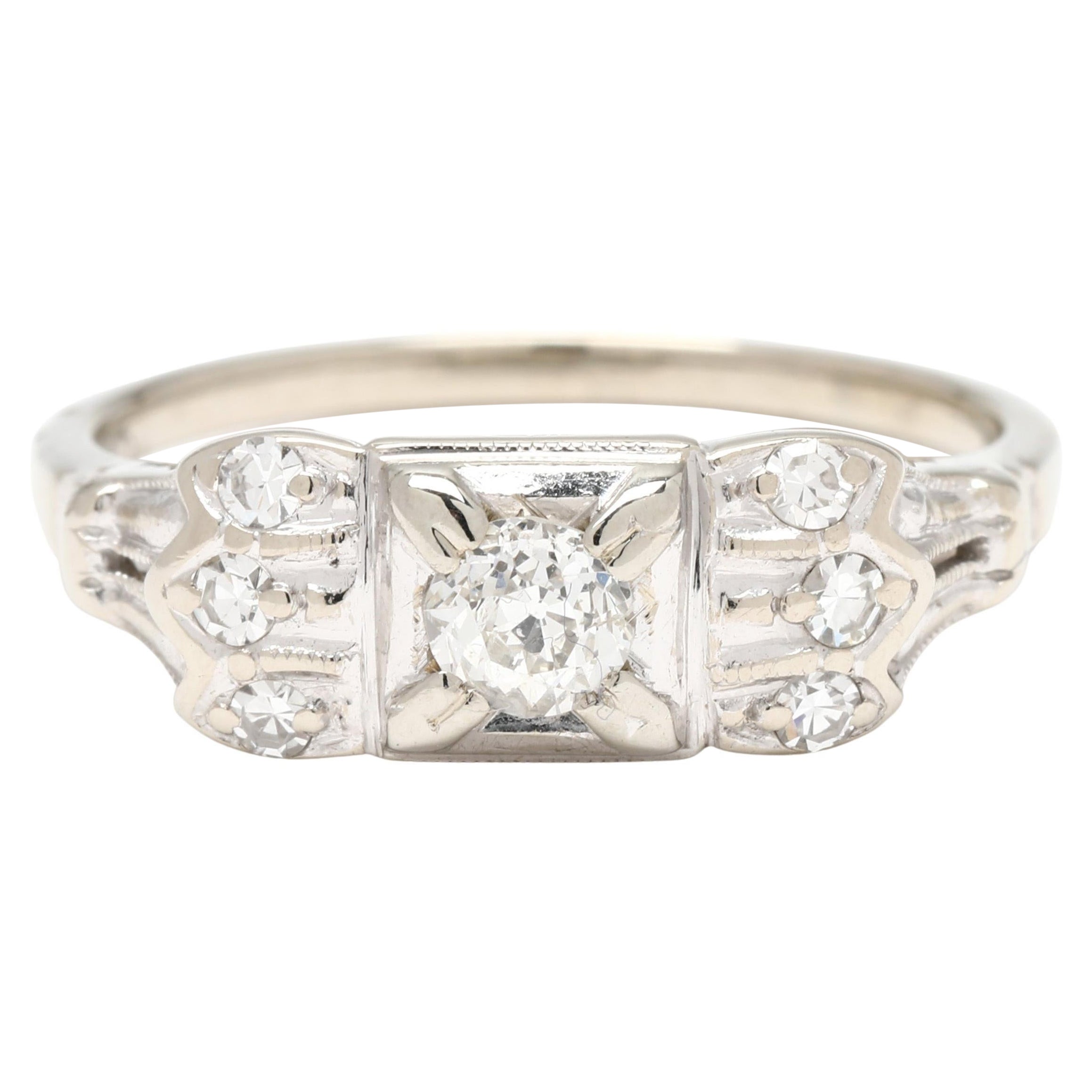 Vintage .30ctw Diamond Engagement Ring, 14k White Gold, Ring Size 6