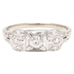 Vintage .30ctw Diamond Engagement Ring, 14k White Gold, Ring Size 6