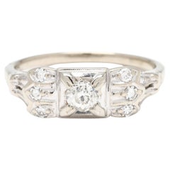 Anillo de compromiso de diamantes vintage de 0,30 ctw, oro blanco de 14k, talla 6