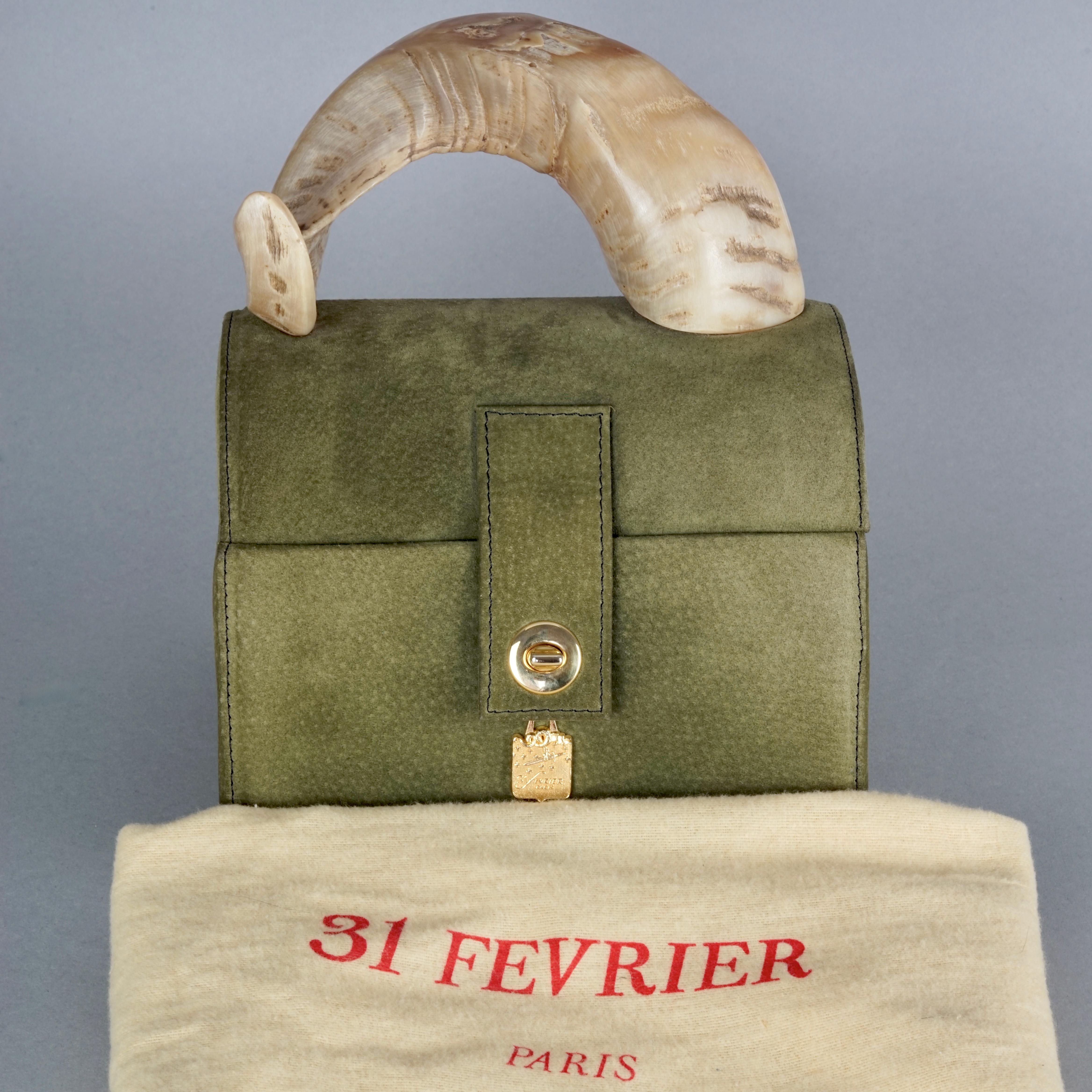 Vintage 31 FEVRIER PARIS Horn Top Handle Suede Vanity Bag 6