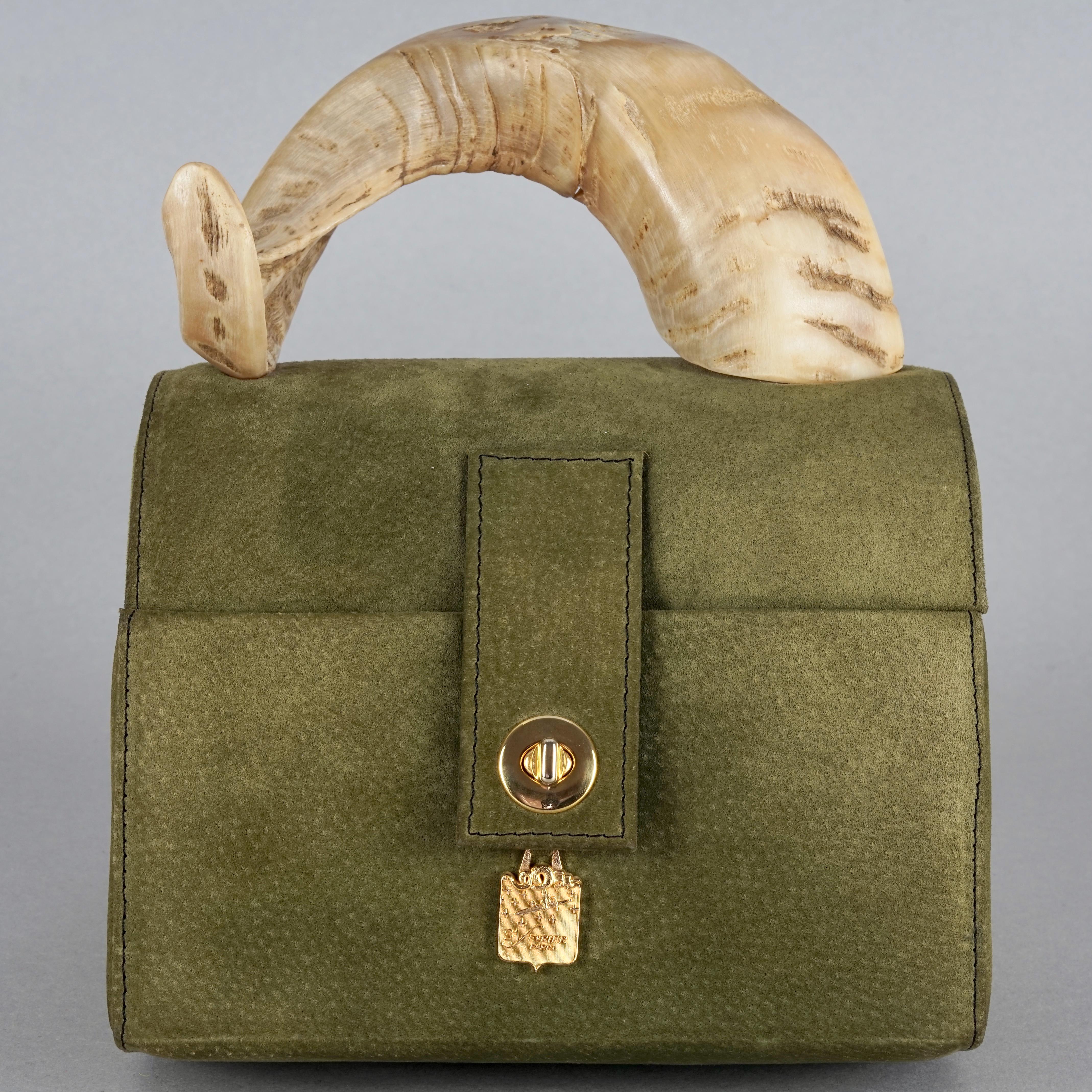 Brown Vintage 31 FEVRIER PARIS Horn Top Handle Suede Vanity Bag