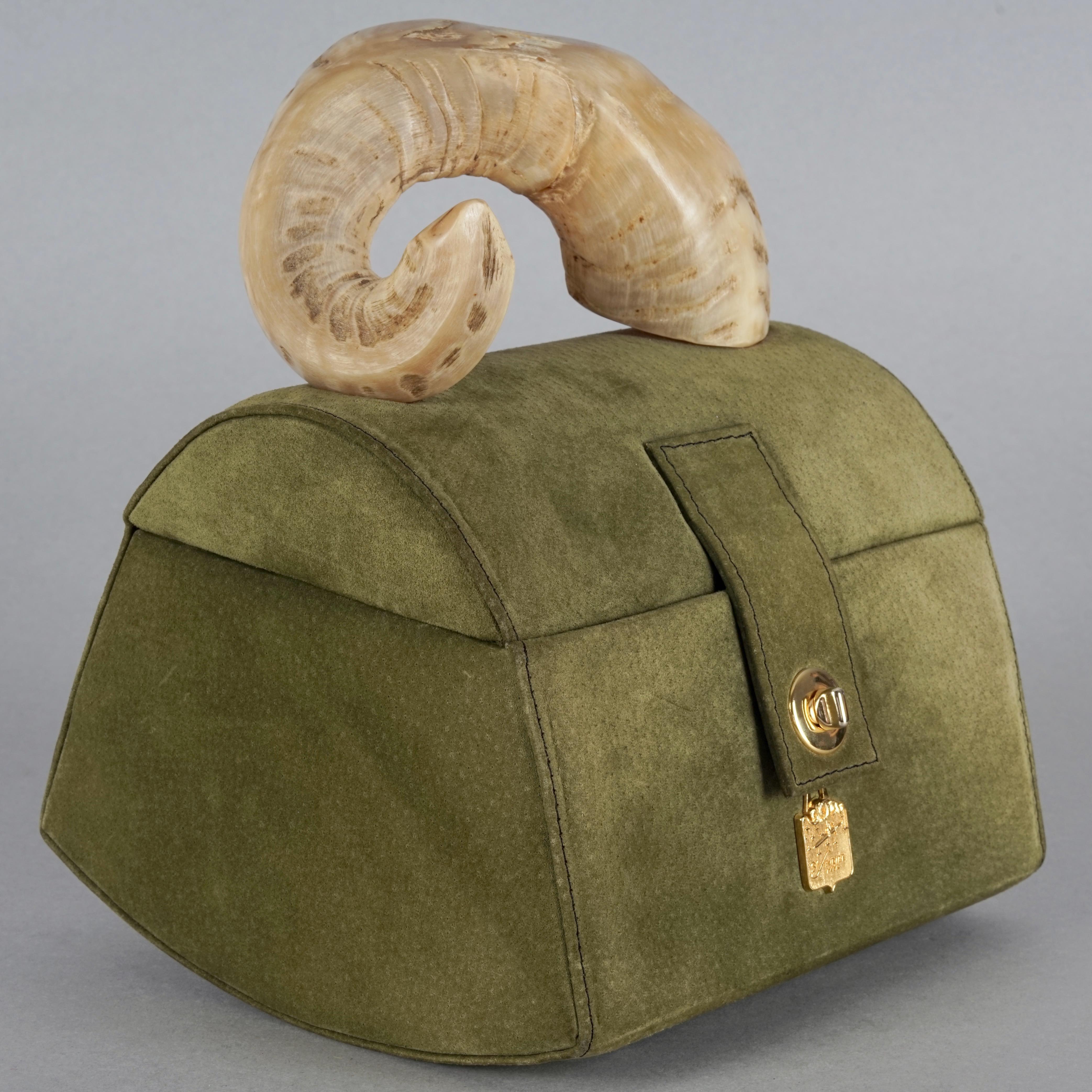 Women's Vintage 31 FEVRIER PARIS Horn Top Handle Suede Vanity Bag