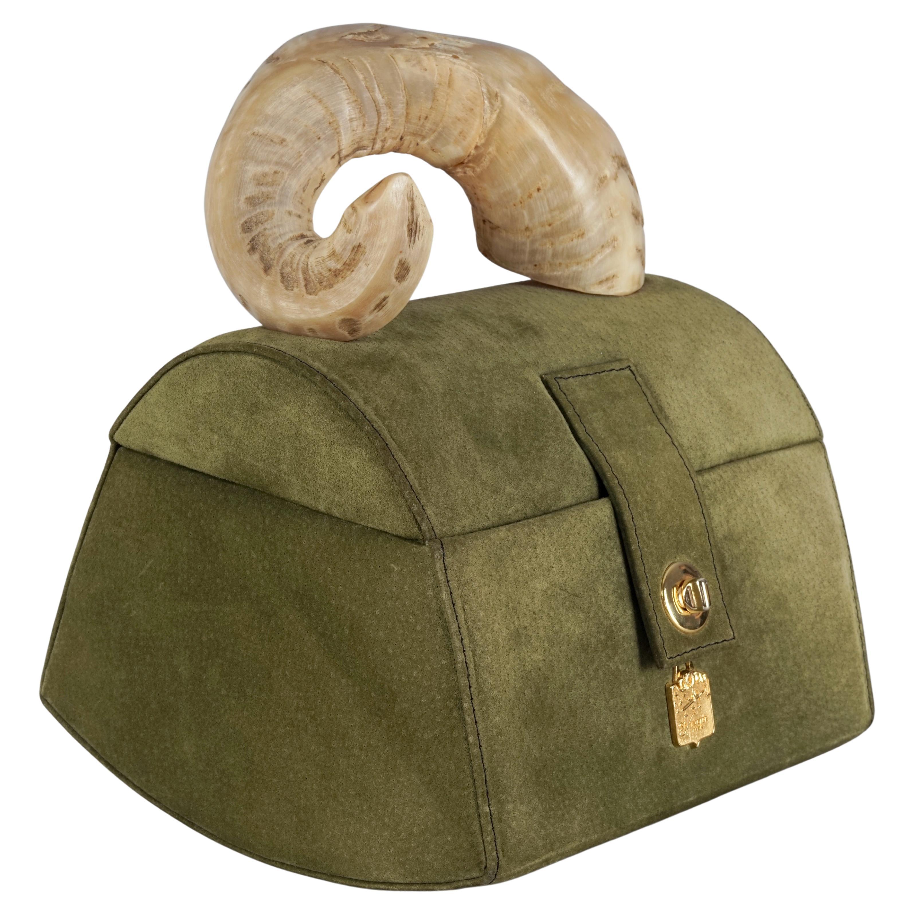 Vintage 31 FEVRIER PARIS Horn Top Handle Suede Vanity Bag