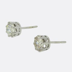 Vintage 3.10 Carat Old Cut Diamond Stud Earrings