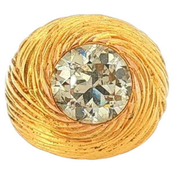 Diamante redondo brillante vintage de 3,10 quilates en oro de 18 quilates con textura en espiral en venta