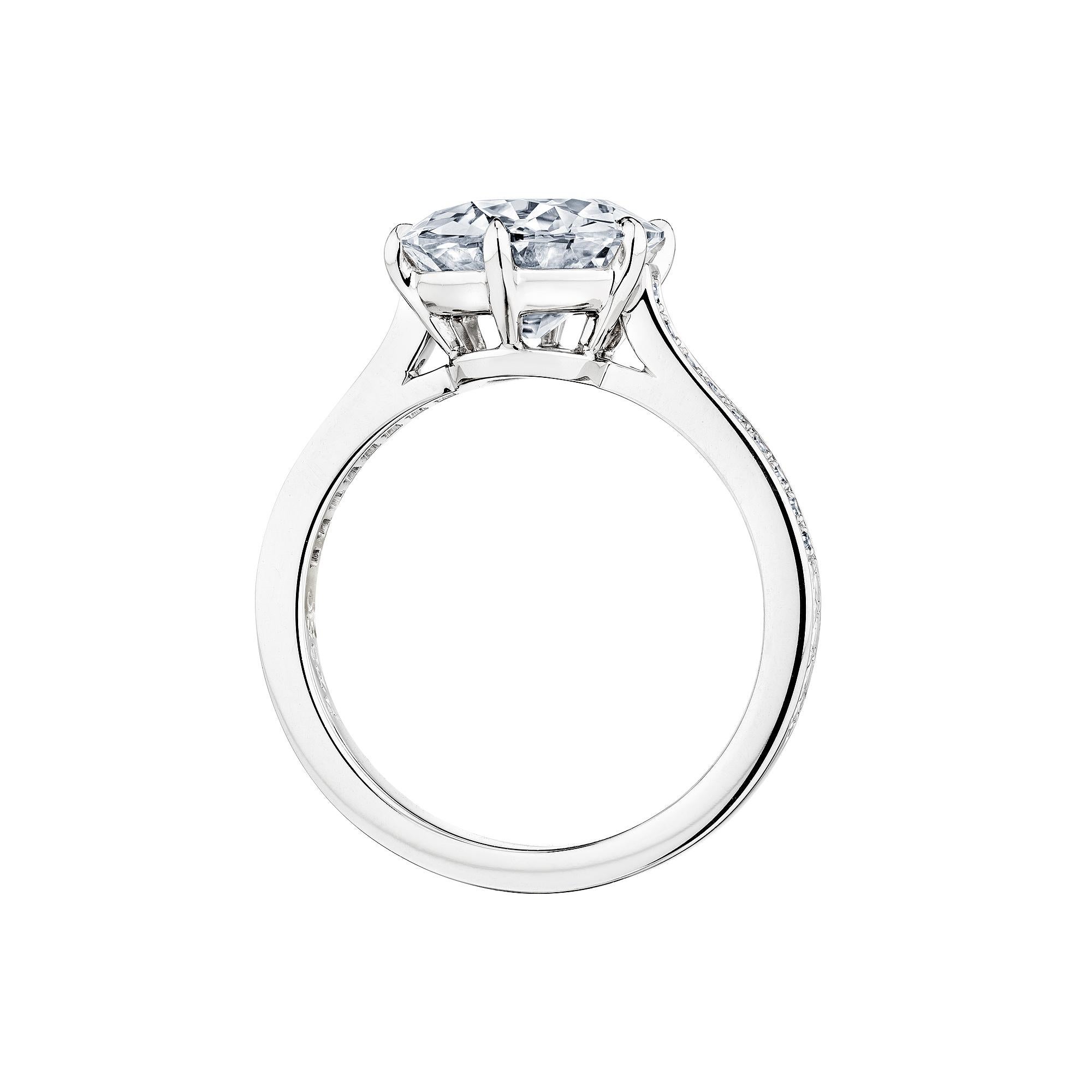 Snow white.  This rare vintage 3.11 oval brilliant cut 'type IIa' diamond platinum handmade engagement ring is simply flawless.  Diamond color D.  Clarity VS1.  Diamond circa 1925. GIA certificate #5234401327. Type IIa GIA certificate #5234401327. 