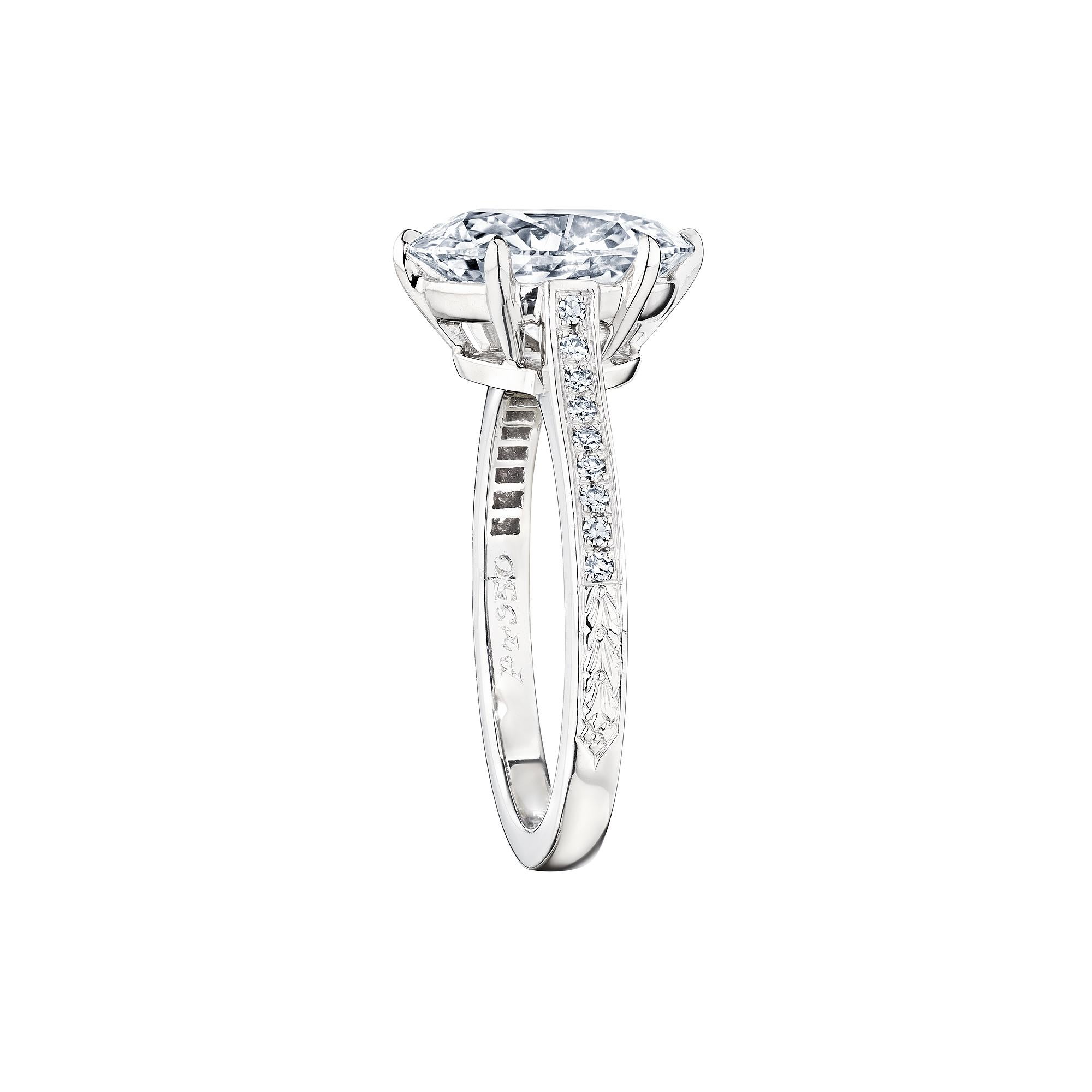 Oval Cut Vintage 3.11 Oval Brilliant Cut Type IIa Diamond Platinum Engagement Ring For Sale
