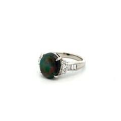 Vintage 3.12 Carat Oval Black Australian Opal and Diamond Platinum Ring