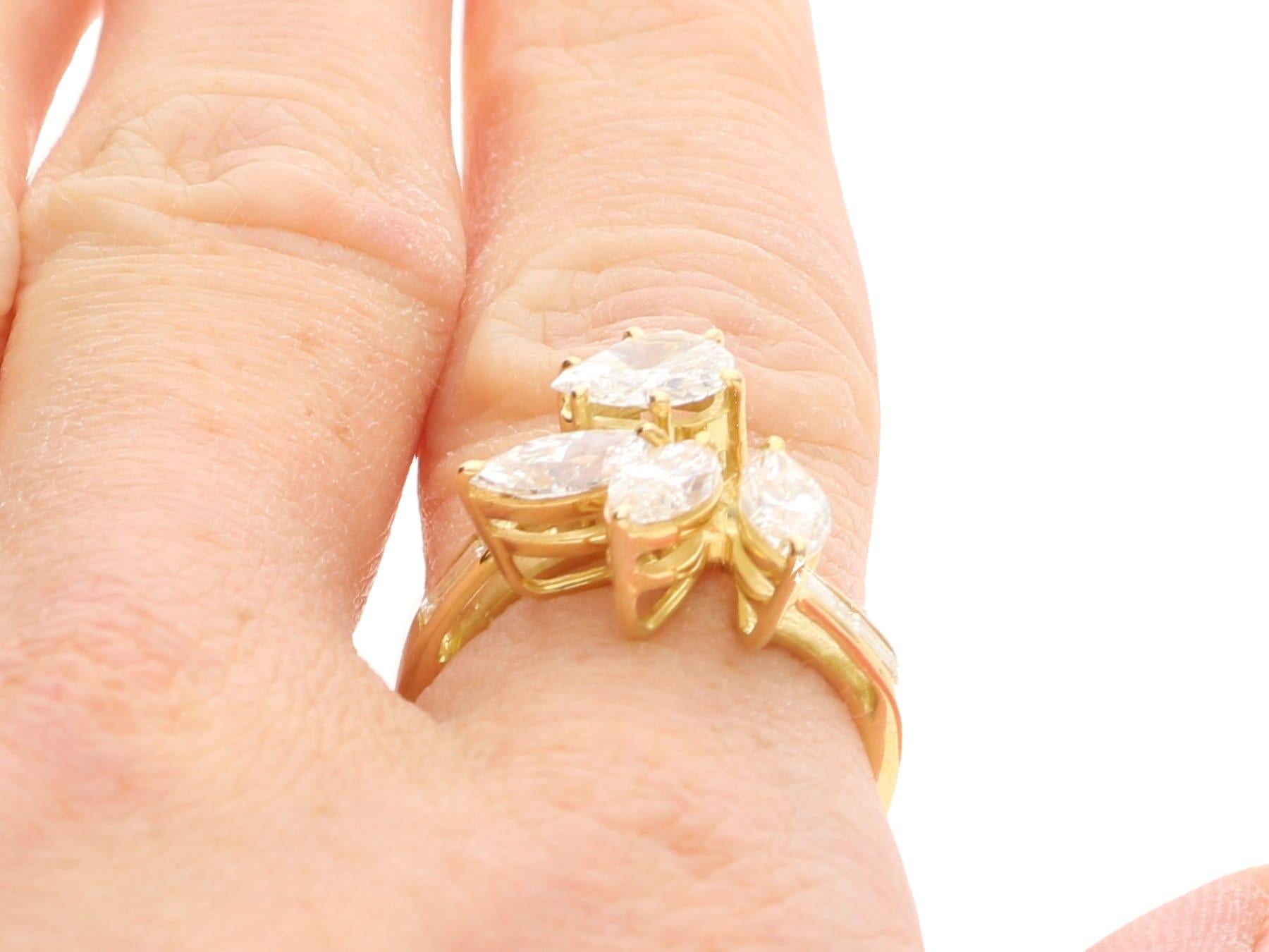 Vintage 3.13 Carat Diamond and 18k Yellow Gold Dress Ring Circa 1980 For Sale 6
