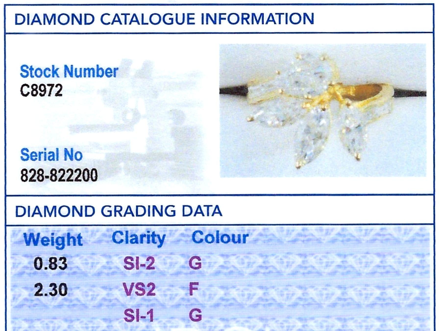 Vintage 3.13 Carat Diamond and 18k Yellow Gold Dress Ring Circa 1980 For Sale 7