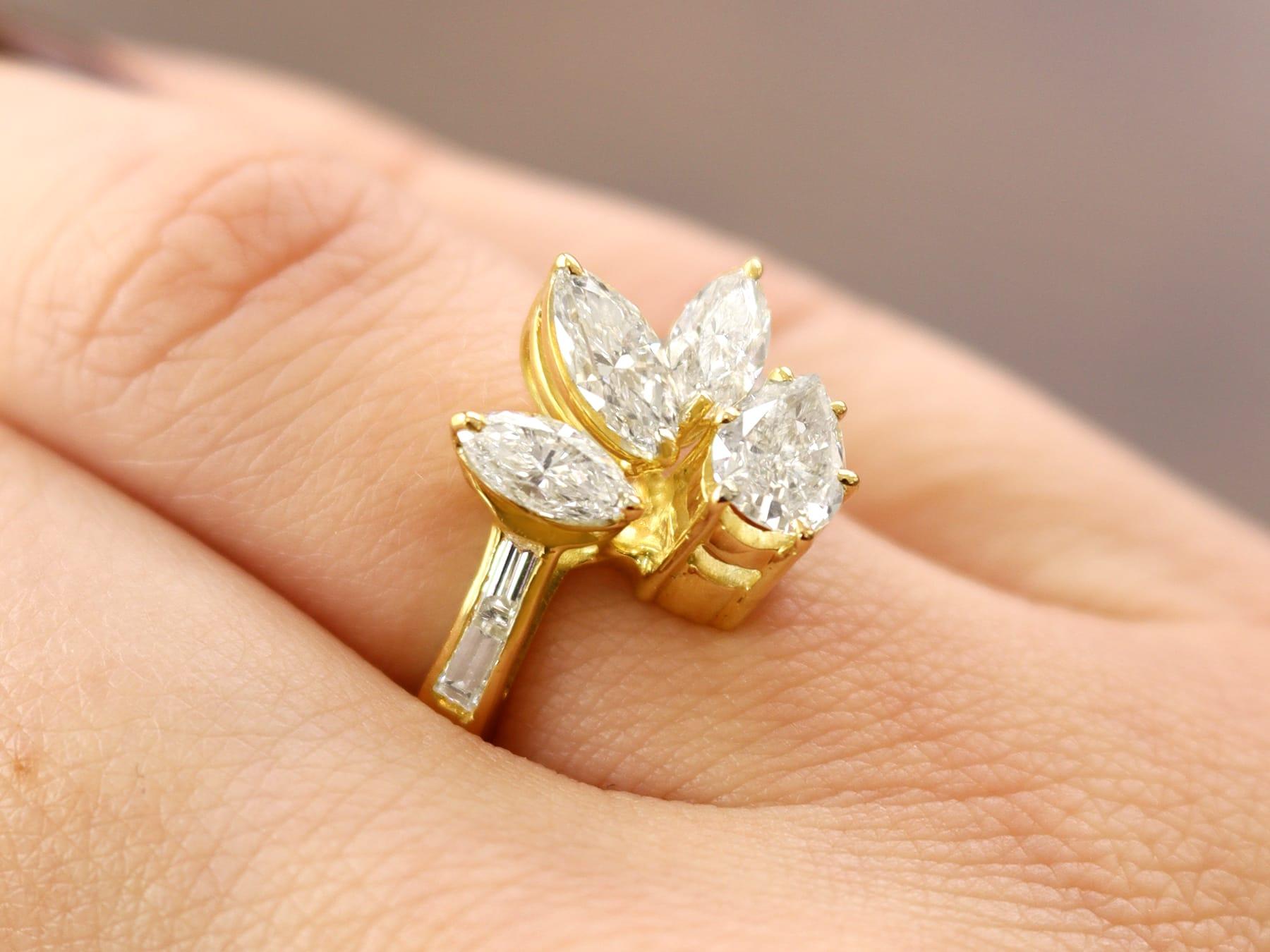 Pear Cut Vintage 3.13 Carat Diamond and 18k Yellow Gold Dress Ring Circa 1980 For Sale
