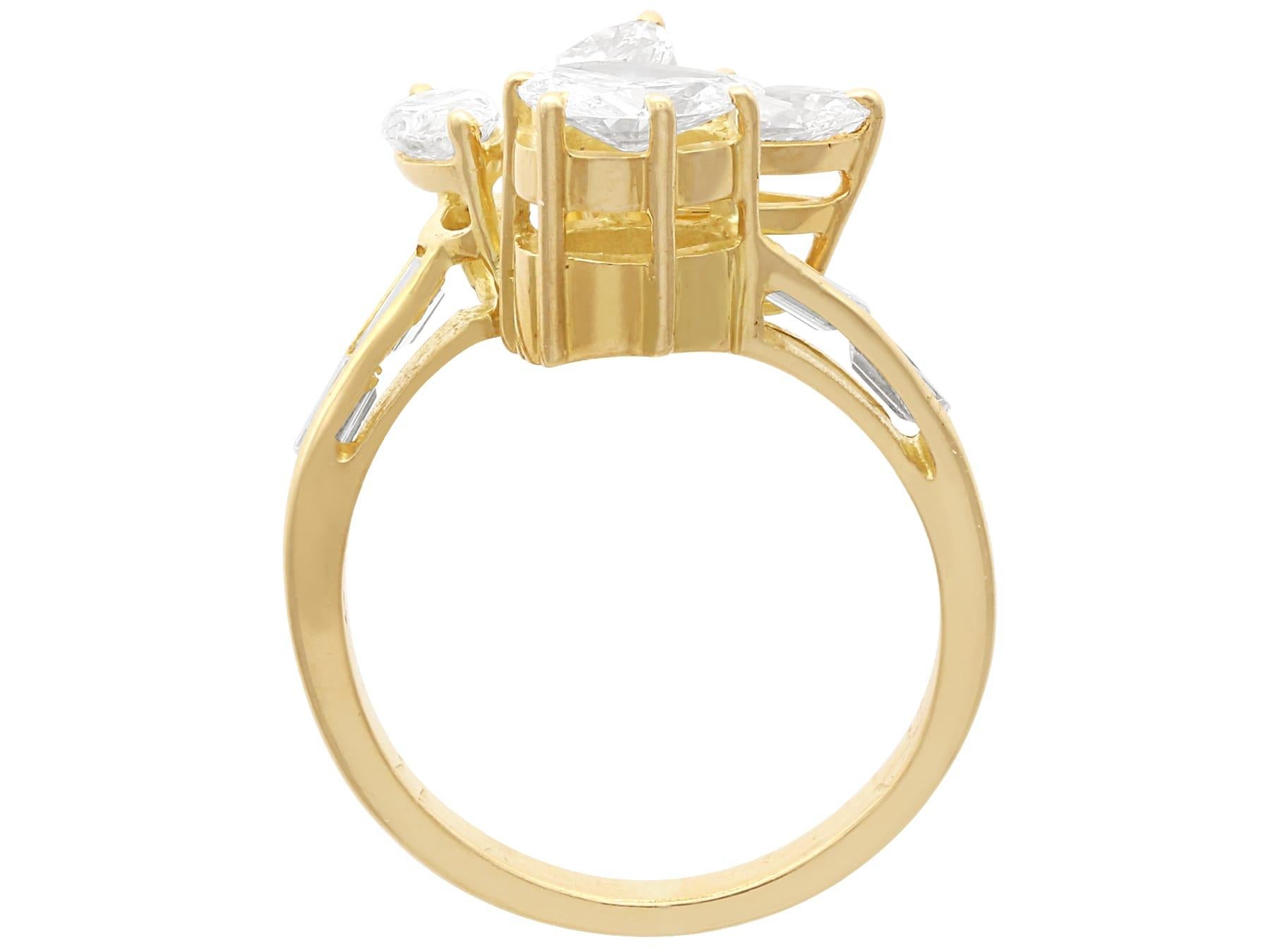 Vintage 3.13 Carat Diamond and 18k Yellow Gold Dress Ring Circa 1980 For Sale 2
