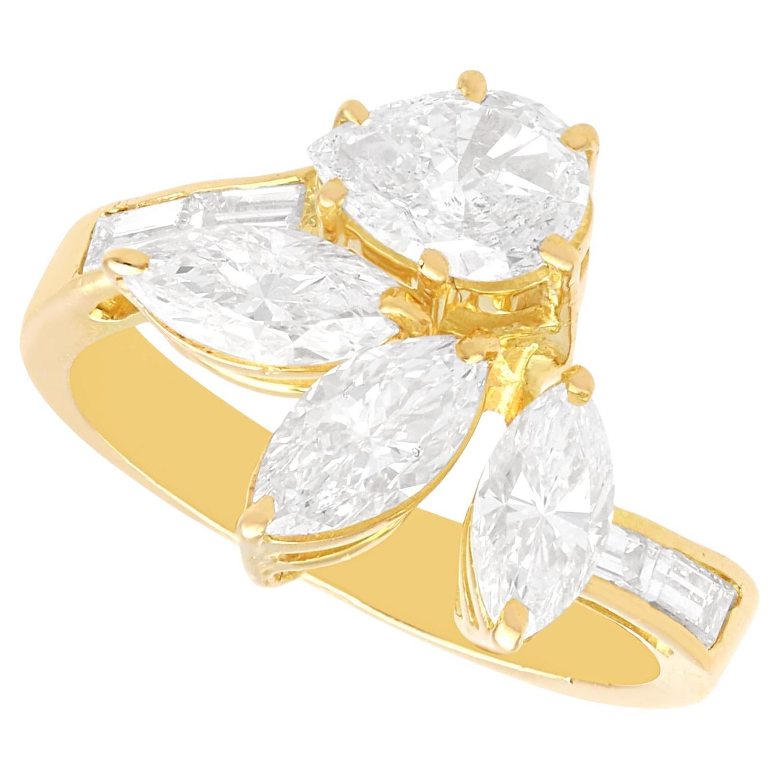 Vintage 3.13 Carat Diamond and 18k Yellow Gold Dress Ring Circa 1980 For Sale