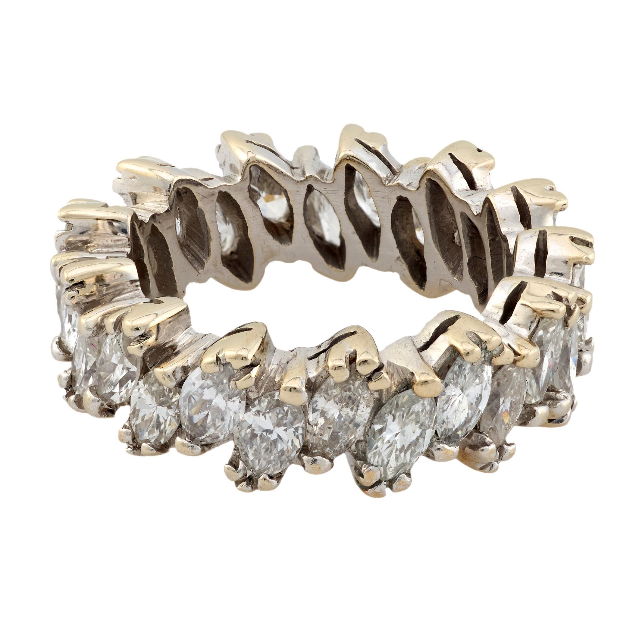 Anillo de la eternidad vintage de oro blanco de 14 quilates con diamante marquesa de 3,15 quilates Moderno en venta