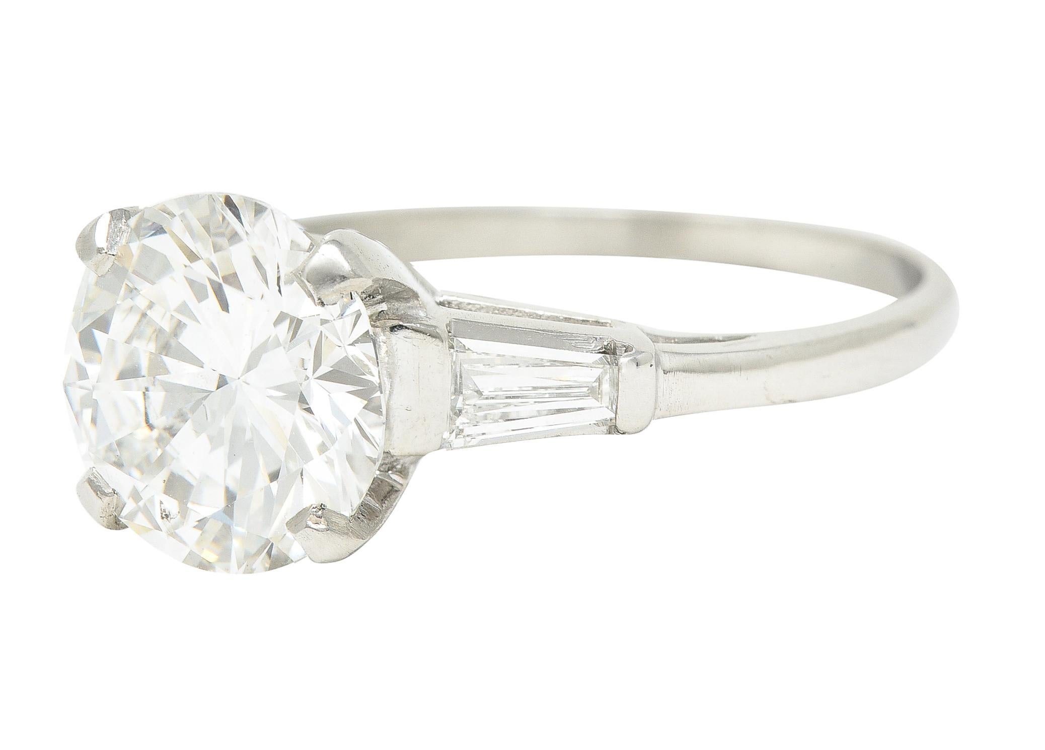 Vintage 3.15 Carats Round Brilliant Cut Diamond Platinum Engagement Ring GIA 1