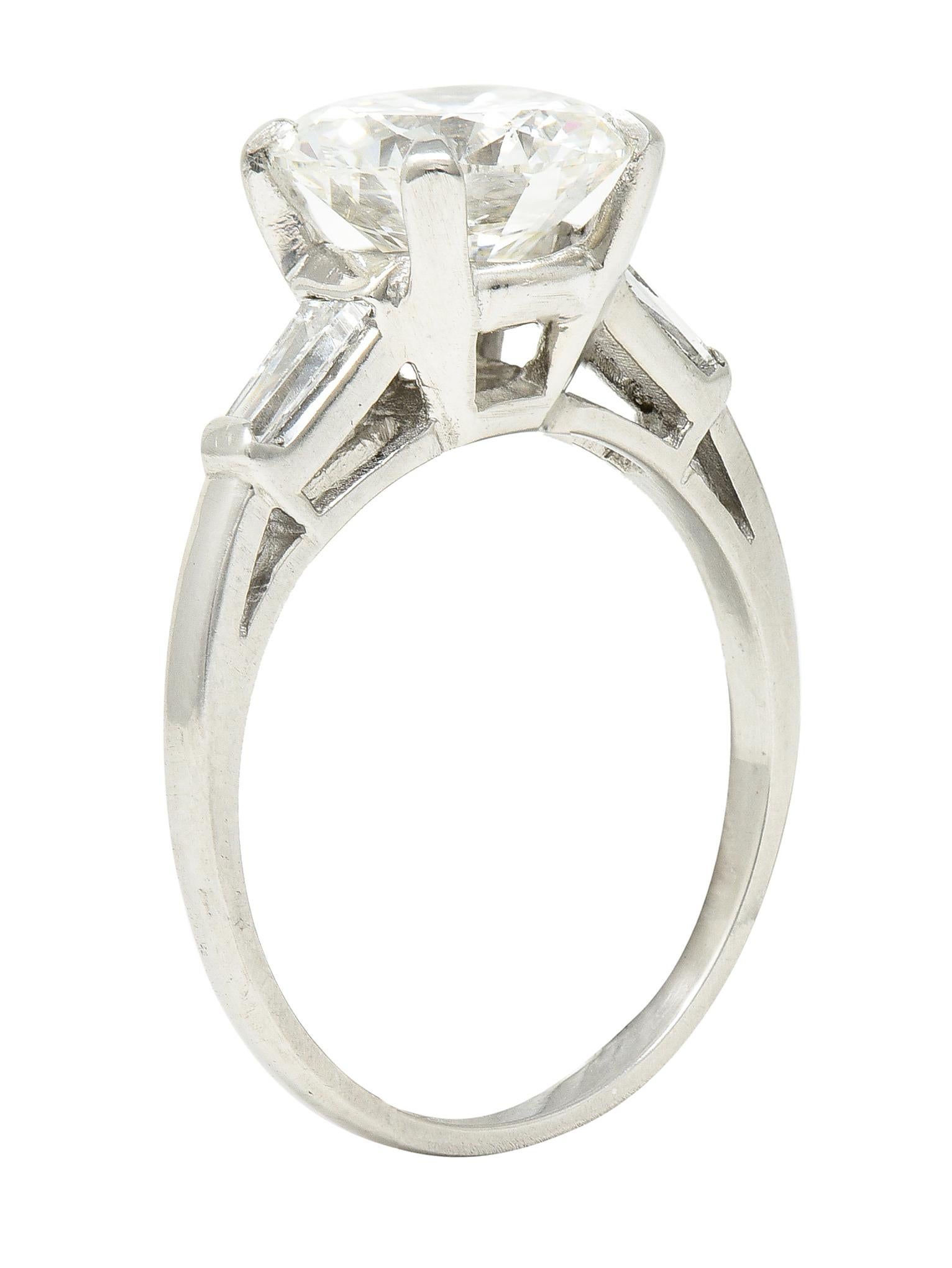 Vintage 3.15 Carats Round Brilliant Cut Diamond Platinum Engagement Ring GIA 5