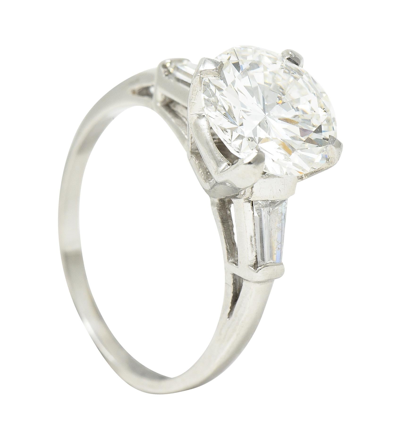 Vintage 3.15 Carats Round Brilliant Cut Diamond Platinum Engagement Ring GIA 6