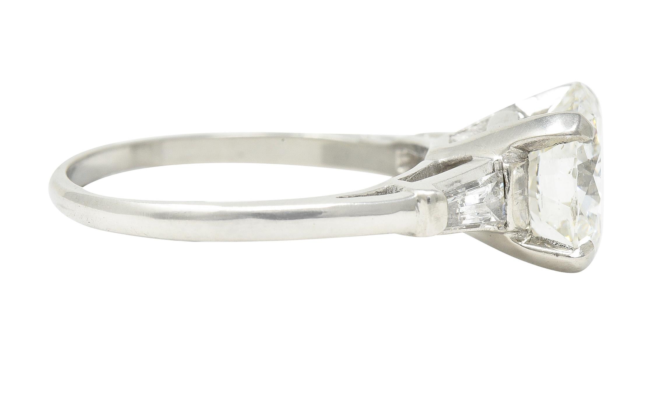 Retro Vintage 3.15 Carats Round Brilliant Cut Diamond Platinum Engagement Ring GIA