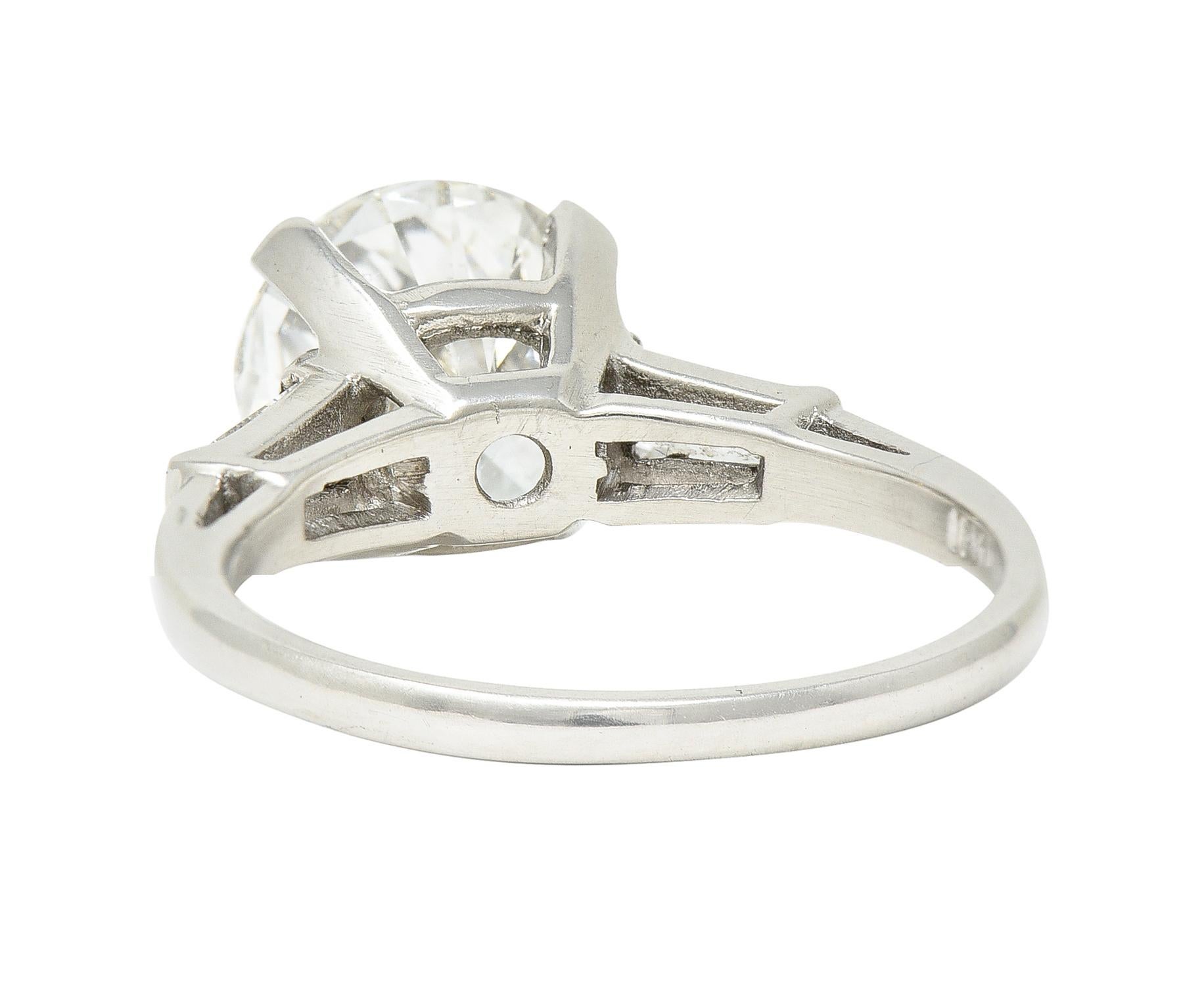 Vintage 3.15 Carats Round Brilliant Cut Diamond Platinum Engagement Ring GIA In Excellent Condition In Philadelphia, PA