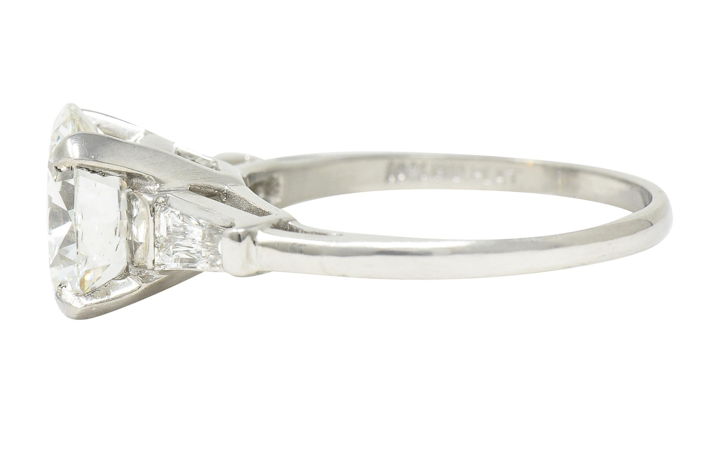 Women's or Men's Vintage 3.15 Carats Round Brilliant Cut Diamond Platinum Engagement Ring GIA