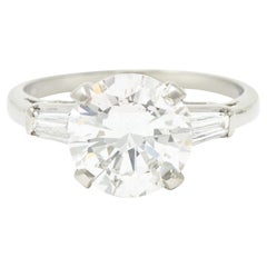 Vintage 3.15 Carats Round Brilliant Cut Diamond Platinum Engagement Ring GIA